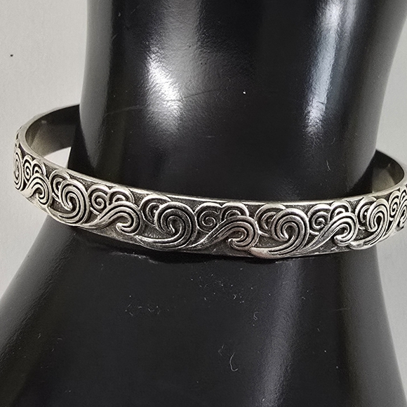 Native American Sterling Silver 925 Swirl Design Bracelet - Picture 5 of 12